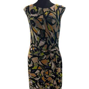 Anne Klein Avocado Combo Printed Ity Side Twist Pleated Stretch Knit Dress Sz 6